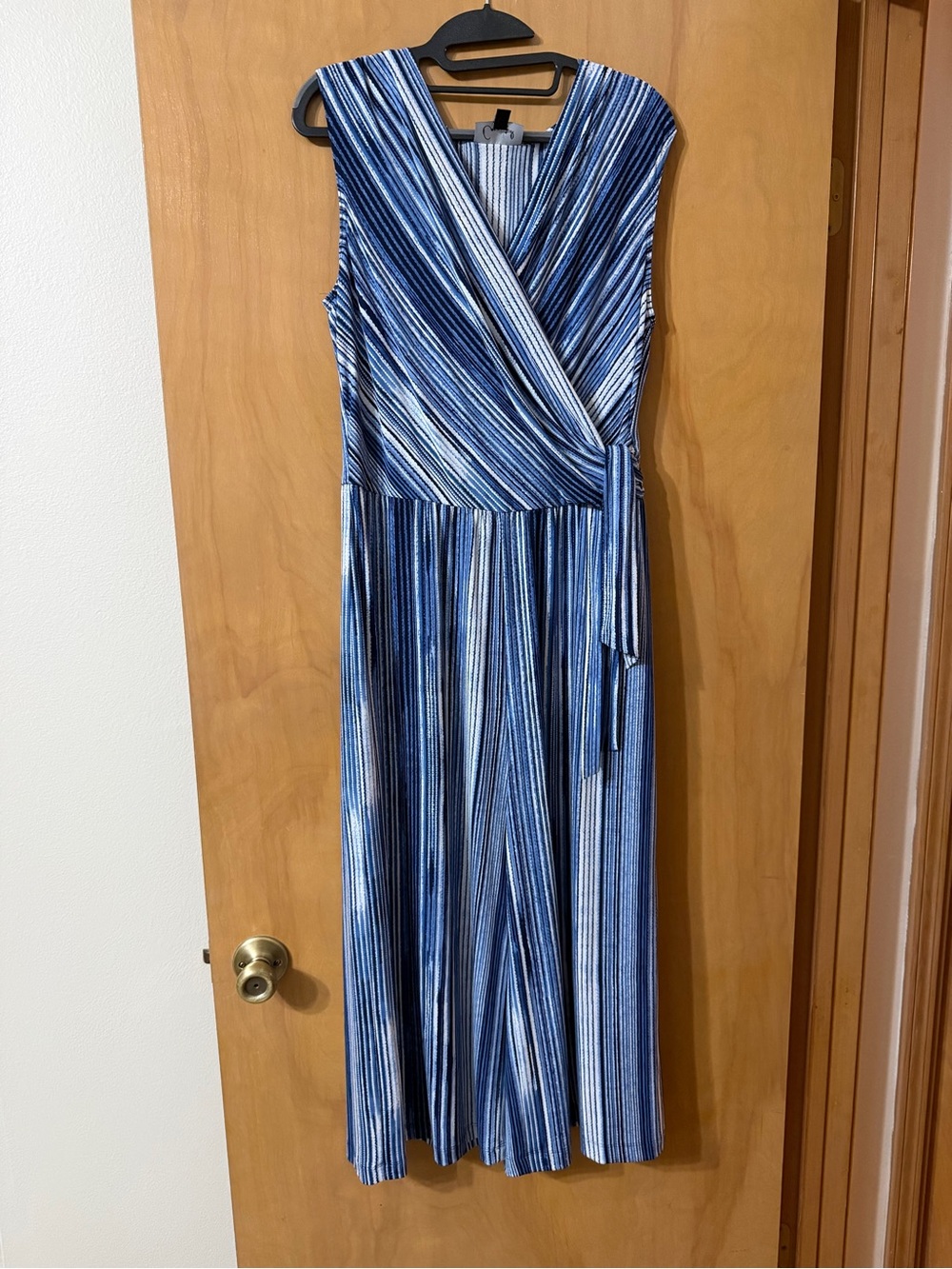 NWT Connected Apparel Blue Striped Faux Wrap Jumpsuit Size 8
